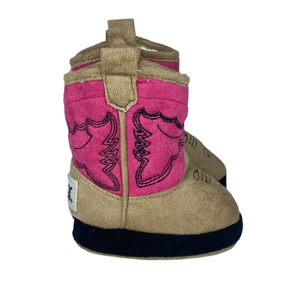 Lazy One Baby Girl Size XS Infant 1-3 Pink and Brown Cowgirl Boots Fizzy Lining - Picture 6 of 14